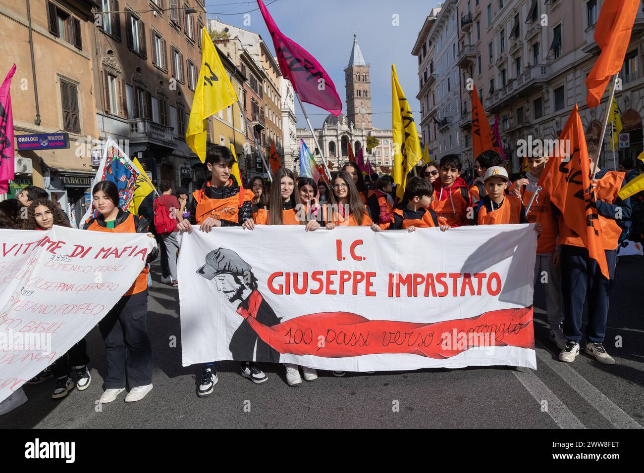 Roma, Italia. 21 marzo 2024. Manifestazione in via Merulana a Roma organizzata dall'Associazione ''libera contro le Mafie'' in occasione della giornata della memoria e dell'impegno in memoria delle vittime della mafia (Credit Image: © Matteo Nardone/Pacific Press via ZUMA Press Wire) SOLO USO EDITORIALE! Non per USO commerciale! Foto Stock