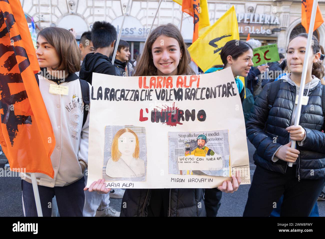 Roma, Italia. 21 marzo 2024. Manifestazione in via Merulana a Roma organizzata dall'Associazione ''libera contro le Mafie'' in occasione della giornata della memoria e dell'impegno in memoria delle vittime della mafia (Credit Image: © Matteo Nardone/Pacific Press via ZUMA Press Wire) SOLO USO EDITORIALE! Non per USO commerciale! Foto Stock