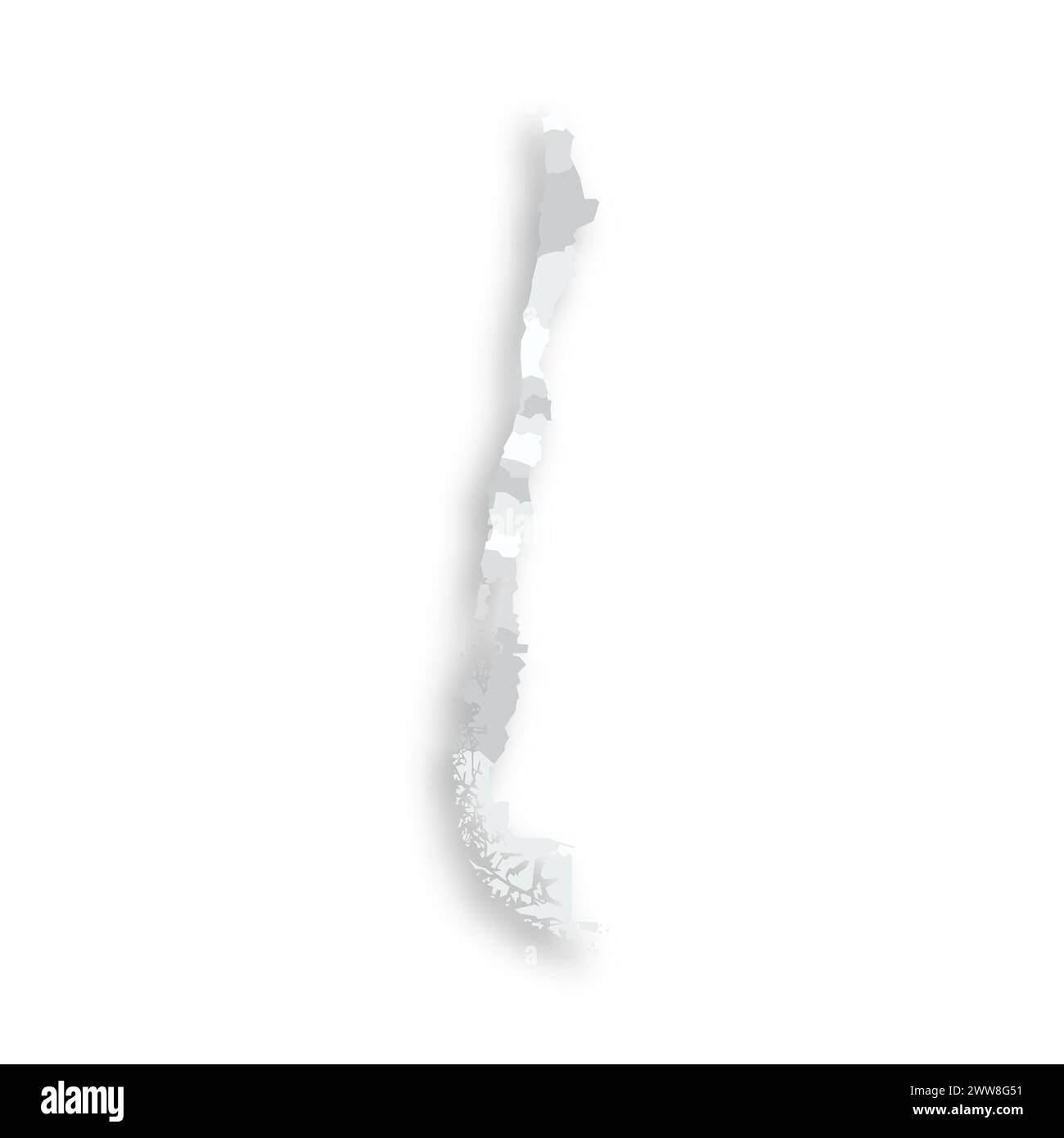 Cile mappa politica delle divisioni amministrative - regioni. Mappa vettoriale piatta vuota grigia con ombra esterna. Illustrazione Vettoriale
