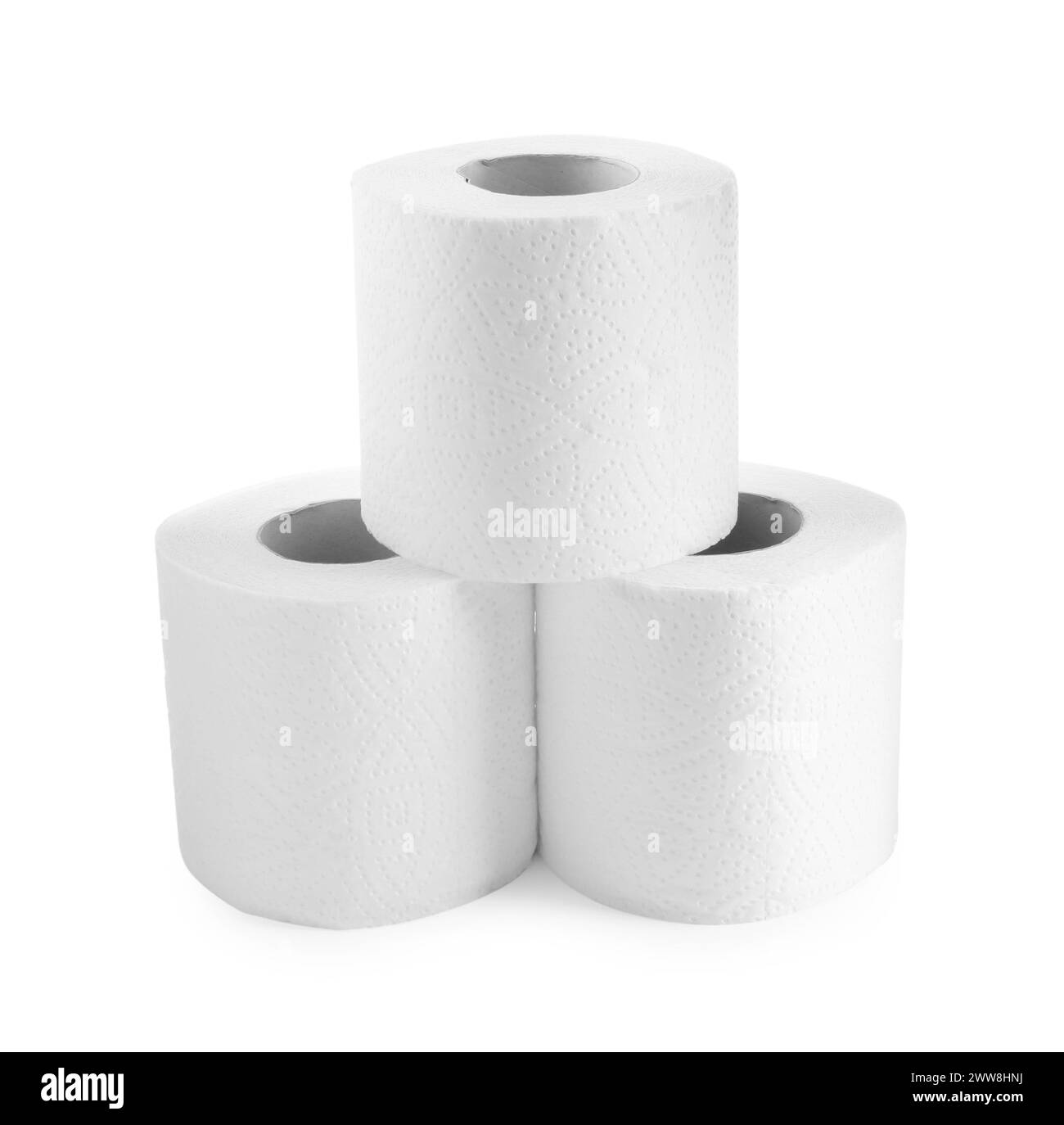 Rotoli di carta igienica isolato su bianco Foto Stock