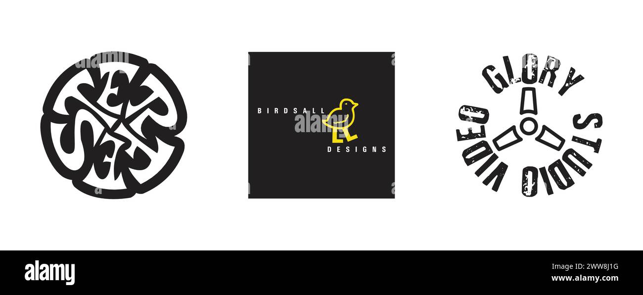 Glory Video Studio, Birdsall Designs , Fester.Arts e design editoriale logo Collection. Illustrazione Vettoriale