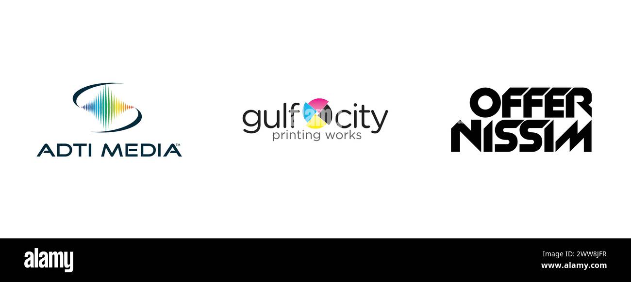 ADTI Media offre Nissim, Gulf City Printing Works LLC.Arts e la collezione di logo editoriali di design. Illustrazione Vettoriale
