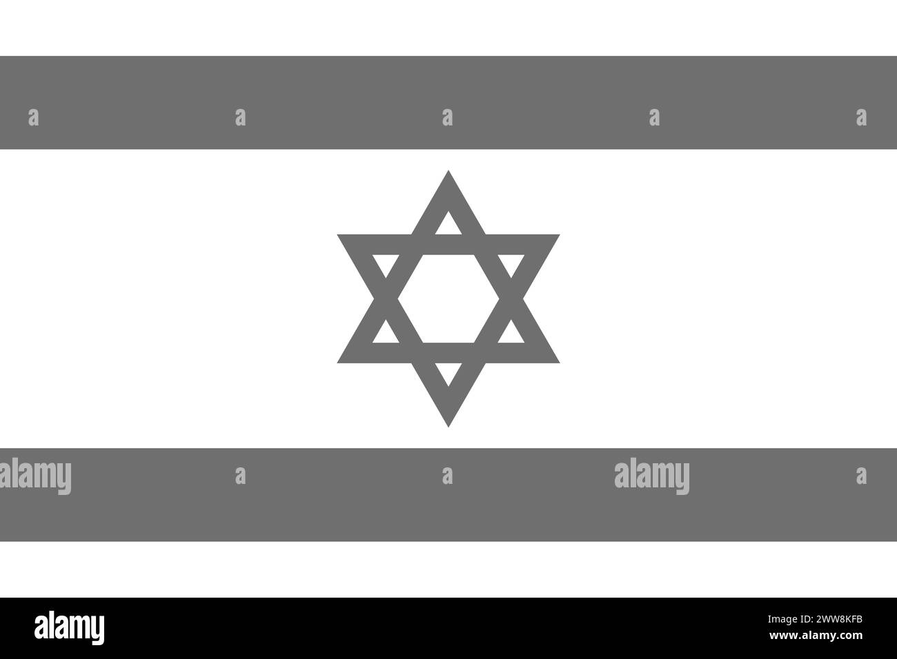 Bandiera Israele - illustrazione vettoriale monocromatica in scala di grigi. Bandiera in bianco e nero Illustrazione Vettoriale
