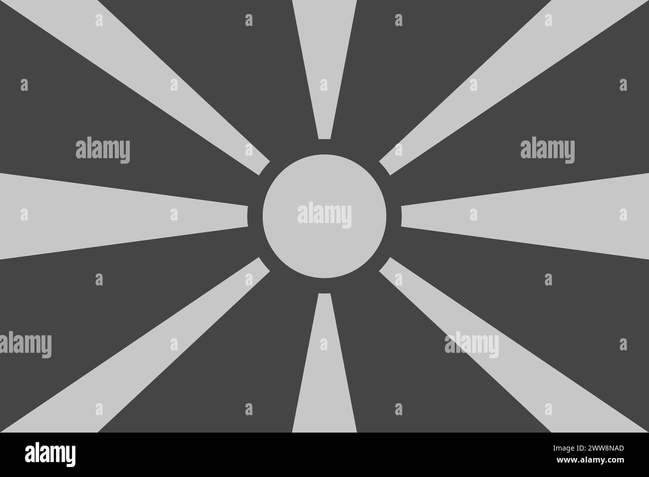 Bandiera Macedonia del Nord - illustrazione vettoriale monocromatica in scala di grigi. Bandiera in bianco e nero Illustrazione Vettoriale