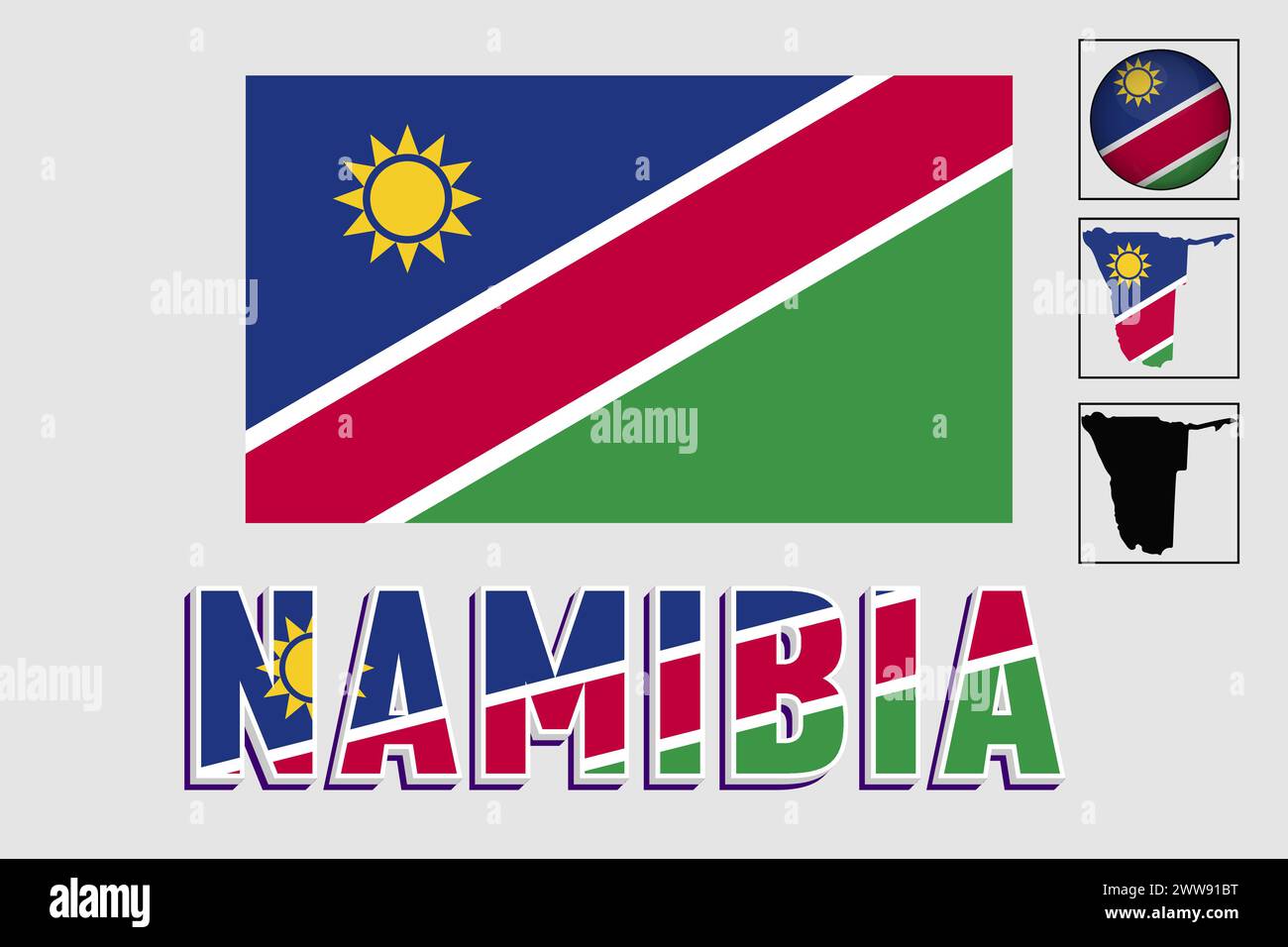 Flag e mappa della Namibia in un grafico vettoriale Illustrazione Vettoriale