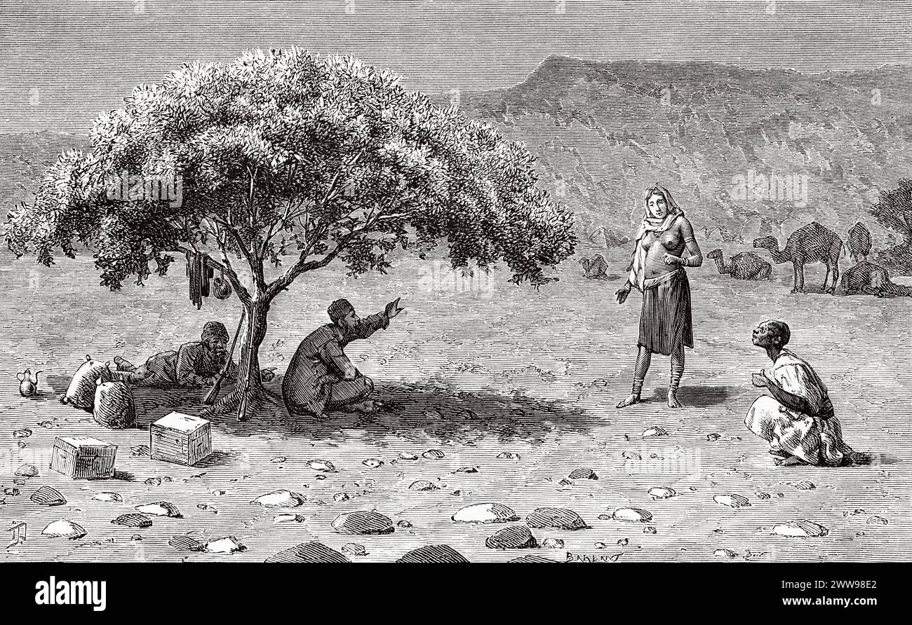 La sorella di Kintaro e la bella giovane schiava, regione di Tibesti, Ciad, Africa. Disegno di Ivan Pranishnikoff (1841 - 1909) due mesi a Tibesti, episodi da viaggi in Africa 1869-1873 di Dr. Gustav Hermann Nachtigal (1834 - 1885) le Tour du Monde 1880 Foto Stock