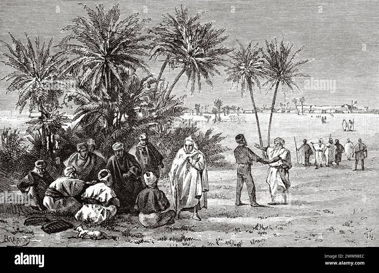 Ritorno a Tedscherri, città nel deserto del Sahara, regione del Tibesti, Ciad, Africa. Disegno di Ivan Pranishnikoff (1841 - 1909) due mesi a Tibesti, episodi da viaggi in Africa 1869-1873 di Dr. Gustav Hermann Nachtigal (1834 - 1885) le Tour du Monde 1880 Foto Stock