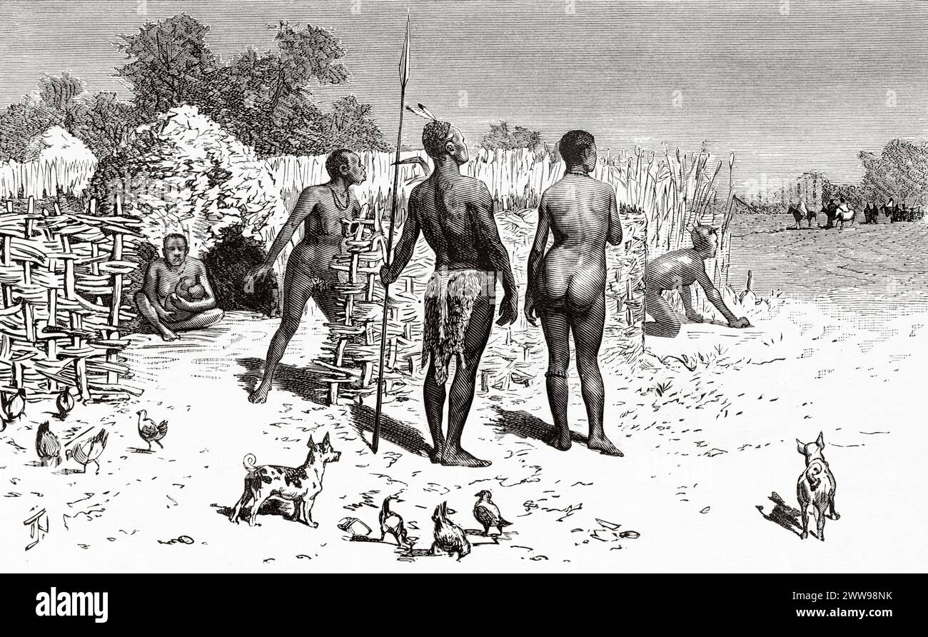 I pagani del gruppo etnico Mofou, Ciad. Africa centrale. Disegno di Ivan Pranishnikoff (1841 - 1909) viaggio da Borno a Baguirmi 1872 del Dr. Gustav Hermann Nachtigal (1834 - 1885) le Tour du Monde 1880 Foto Stock