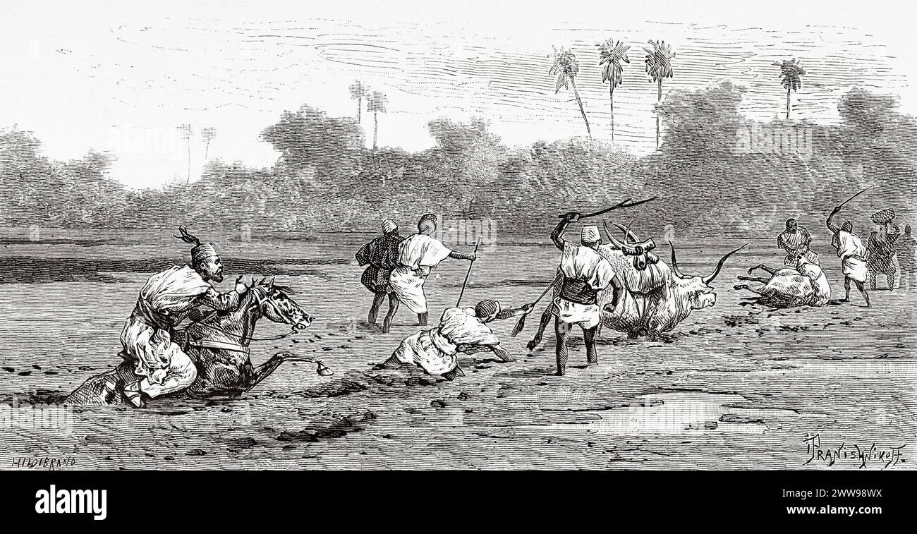 Miserie di viaggi, Chad. Africa centrale. Disegno di Ivan Pranishnikoff (1841 - 1909) viaggio da Borno a Baguirmi 1872 del Dr. Gustav Hermann Nachtigal (1834 - 1885) le Tour du Monde 1880 Foto Stock