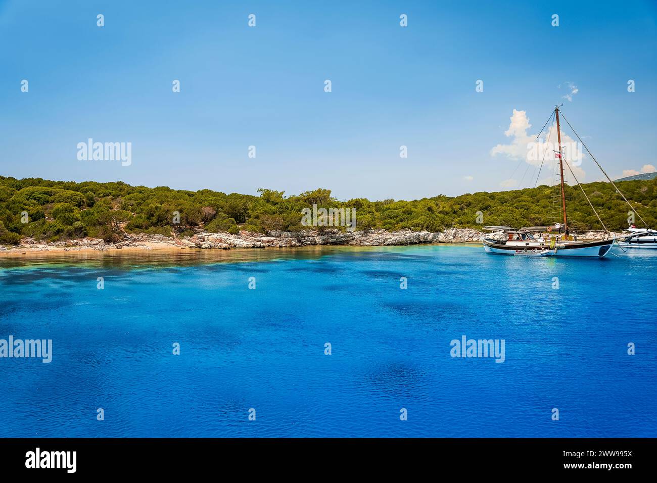 La splendida costa turchese di Bodrum Foto Stock