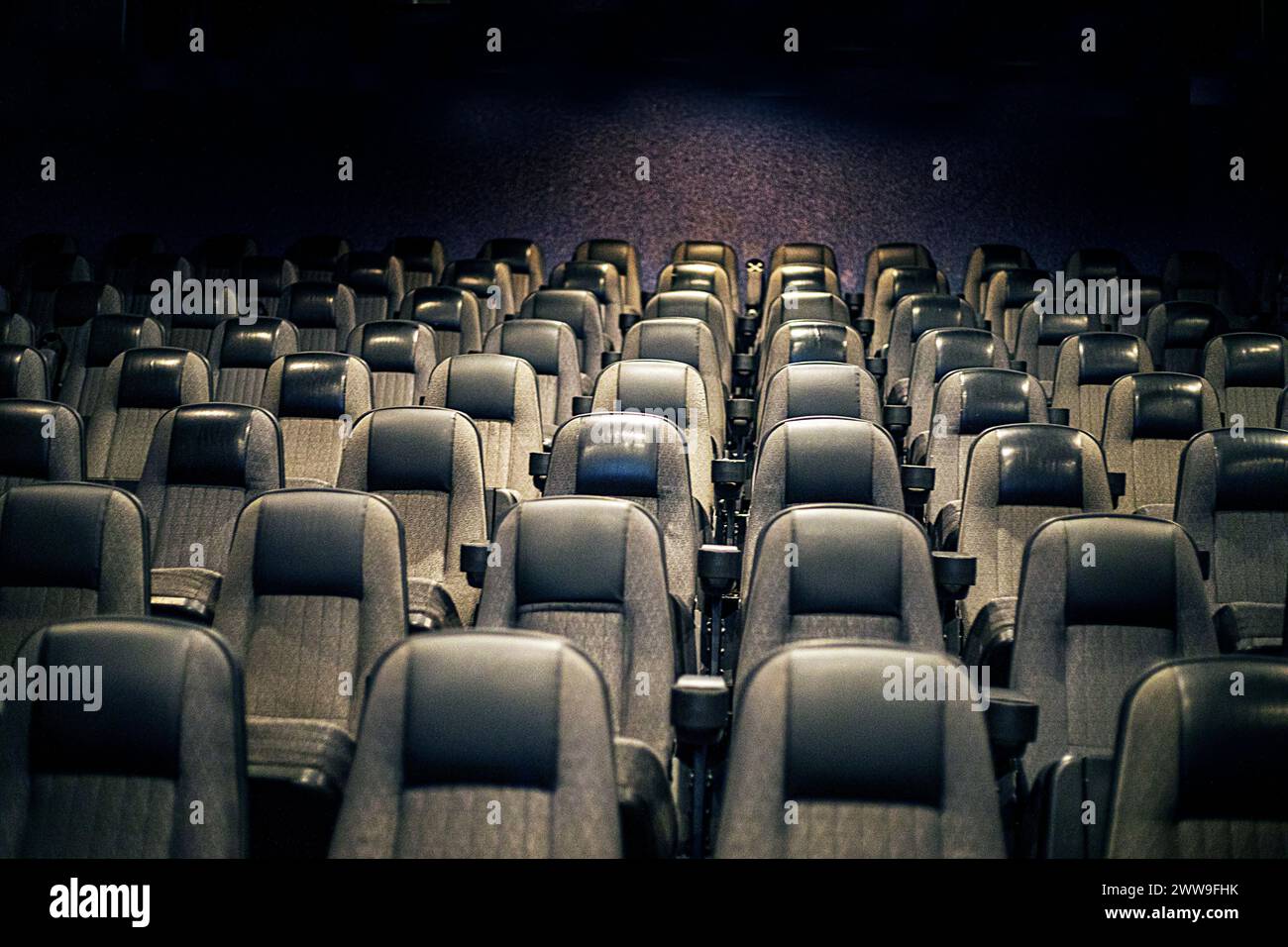 sala vuota con sedie in un cinema prima di guardare un film, vacanza in famiglia Foto Stock