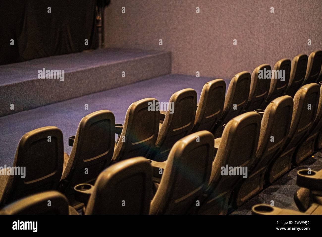 schermo vuoto in un cinema prima di guardare un film, divertimento per tutta la famiglia Foto Stock