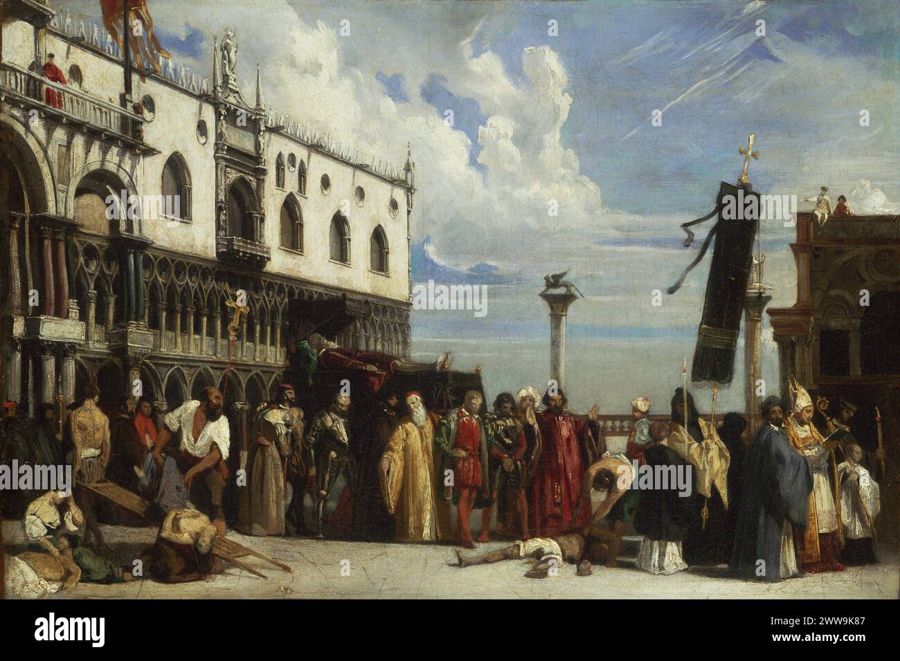 Alexandre-Jean-Baptiste Hesse, francese, 1806-1879 -- gli onori funebri resi a Tiziano, morto a Venezia durante la peste del 1576 Foto Stock