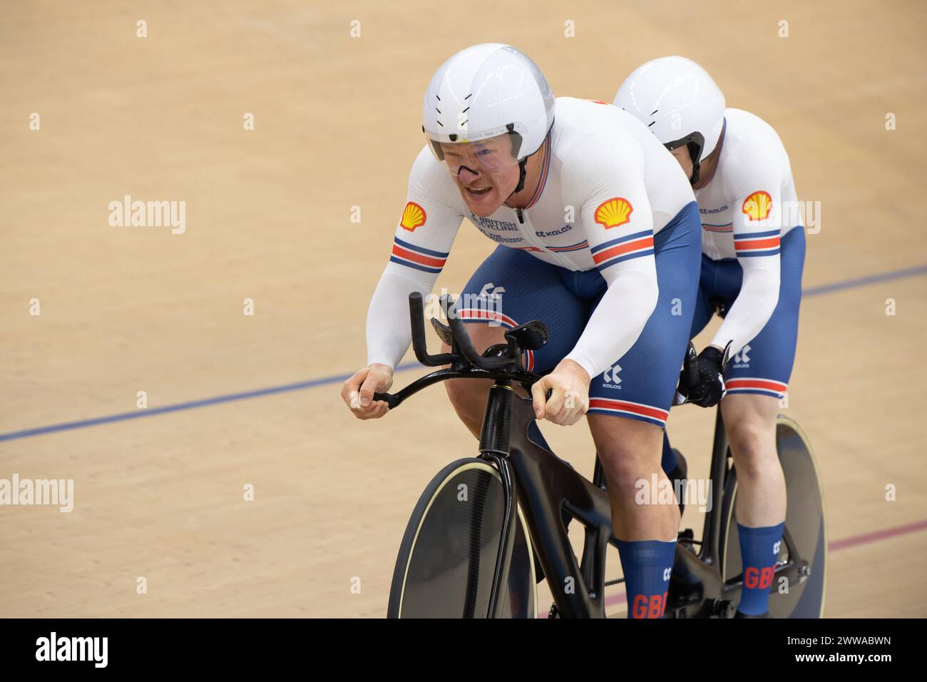 Rio de Janeiro, Brasile. 22 marzo 2024. Campioni del mondo nel tandem cieco maschile, cronometro a chilometri, il team britannico, Neil Fachie (L) e Mathew Rotherham (R) pilota. Crediti: Casey B. Gibson/Alamy Live News Foto Stock