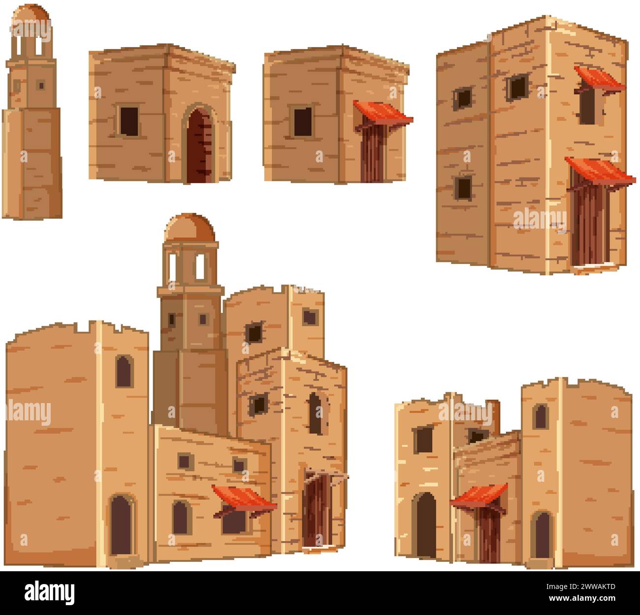 Collezione di edifici del deserto stilizzati in formato vettoriale Illustrazione Vettoriale