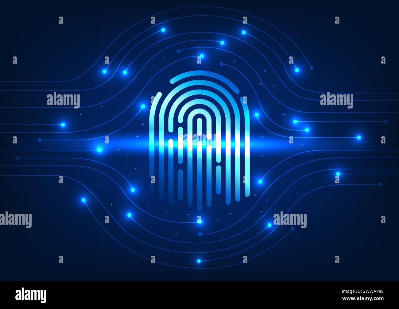 Le impronte digitali della tecnologia di sicurezza informatica collegate al circuito dimostrano che la tecnologia di sicurezza utilizza la scansione delle impronte digitali per accedere alle informazioni personali Illustrazione Vettoriale