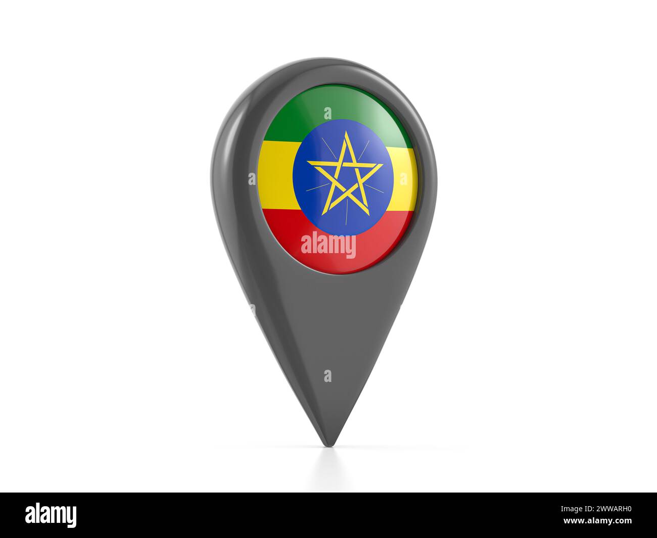 Marcatore con bandiera Etiopia su sfondo bianco. illustrazione 3d. Foto Stock