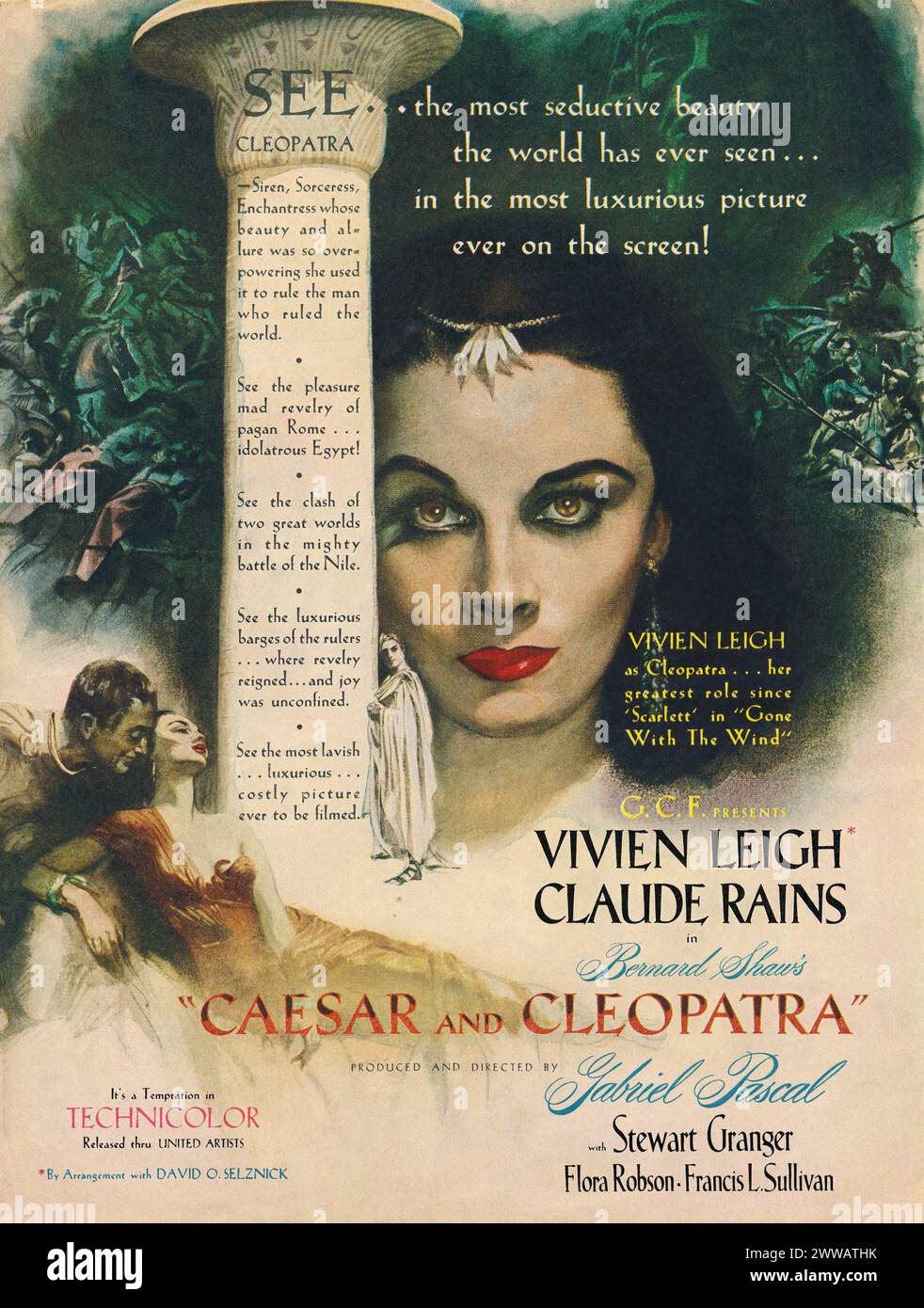 1946 pubblicità canadese per il film Caesar and Cleopatra, con Vivien Leigh e Claude Rains, diretto da Gabriel Pascal. Foto Stock