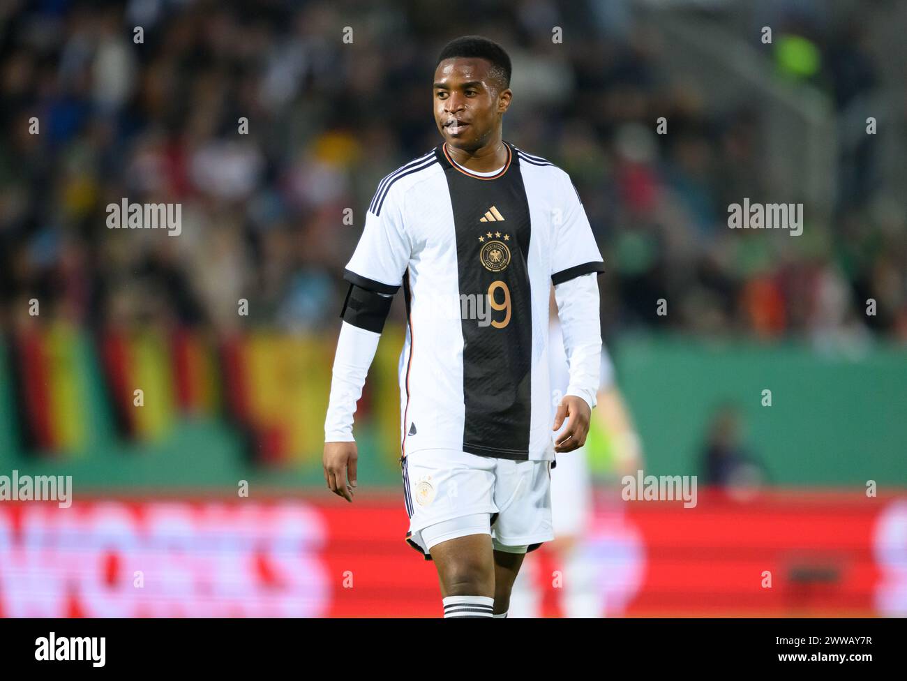 Chemnitz, Germania. 22 marzo 2024. Calcio, U21 uomini: Qualificazioni al Campionato europeo, Germania - Kosovo, 1° turno, gruppo D, giorno 8, stadio - An der Gellertstraße. Il tedesco Youssoufa Moukoko è in campo. Crediti: Robert Michael/dpa/Alamy Live News Foto Stock