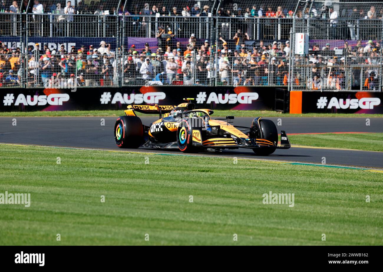 Melbourne, Australia. 23 marzo 2024. Il britannico Lando Norris della McLaren gareggia durante la sessione di qualificazione del Gran Premio d'Australia di Formula 1 all'Albert Park di Melbourne, Australia, 23 marzo 2024. Credito: Ma Ping/Xinhua/Alamy Live News Foto Stock