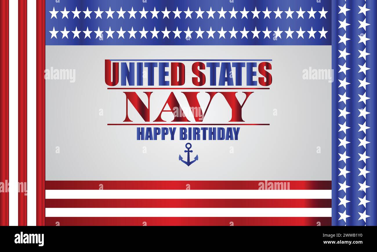 Testo per buon compleanno della marina degli Stati uniti con disegno illustrativo della bandiera degli stati uniti Illustrazione Vettoriale