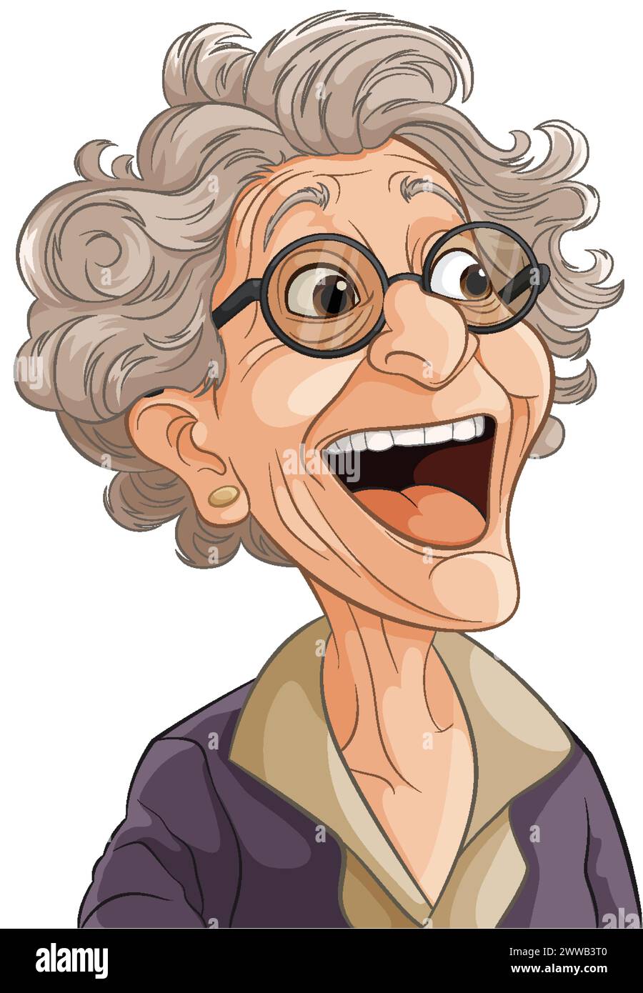 Illustrazione vettoriale di una donna anziana felice e sorridente. Illustrazione Vettoriale