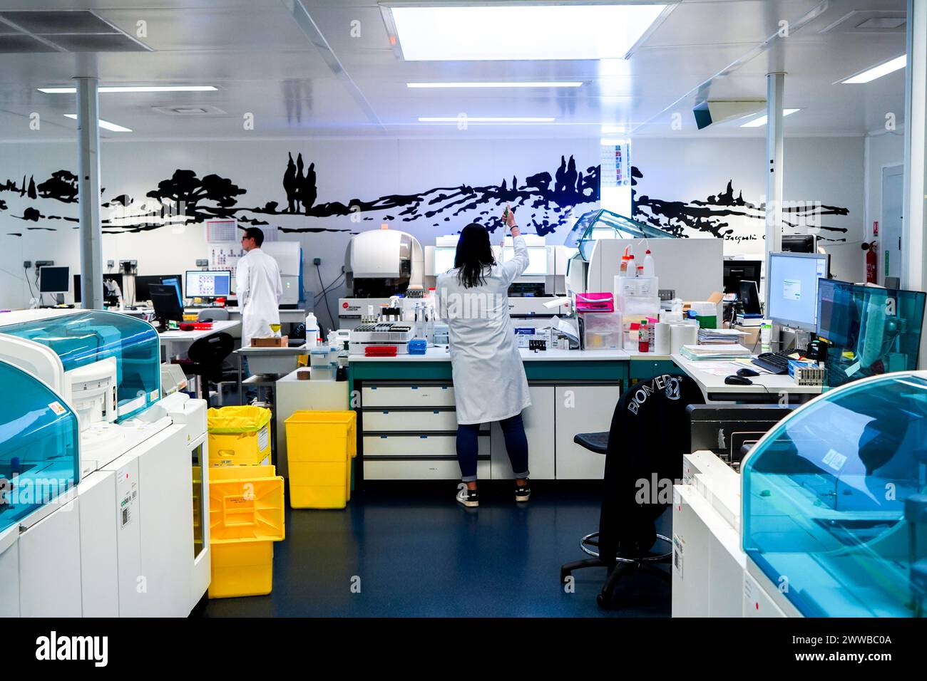 Piattaforma tecnica del laboratorio Inovie 34 . Controllo della ricostruzione e della calibrazione degli analizzatori automatizzati. Foto Stock