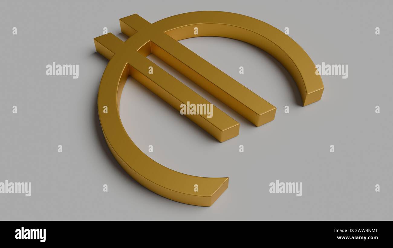 Rendering del simbolo della valuta dell'euro 3D d'oro Foto Stock