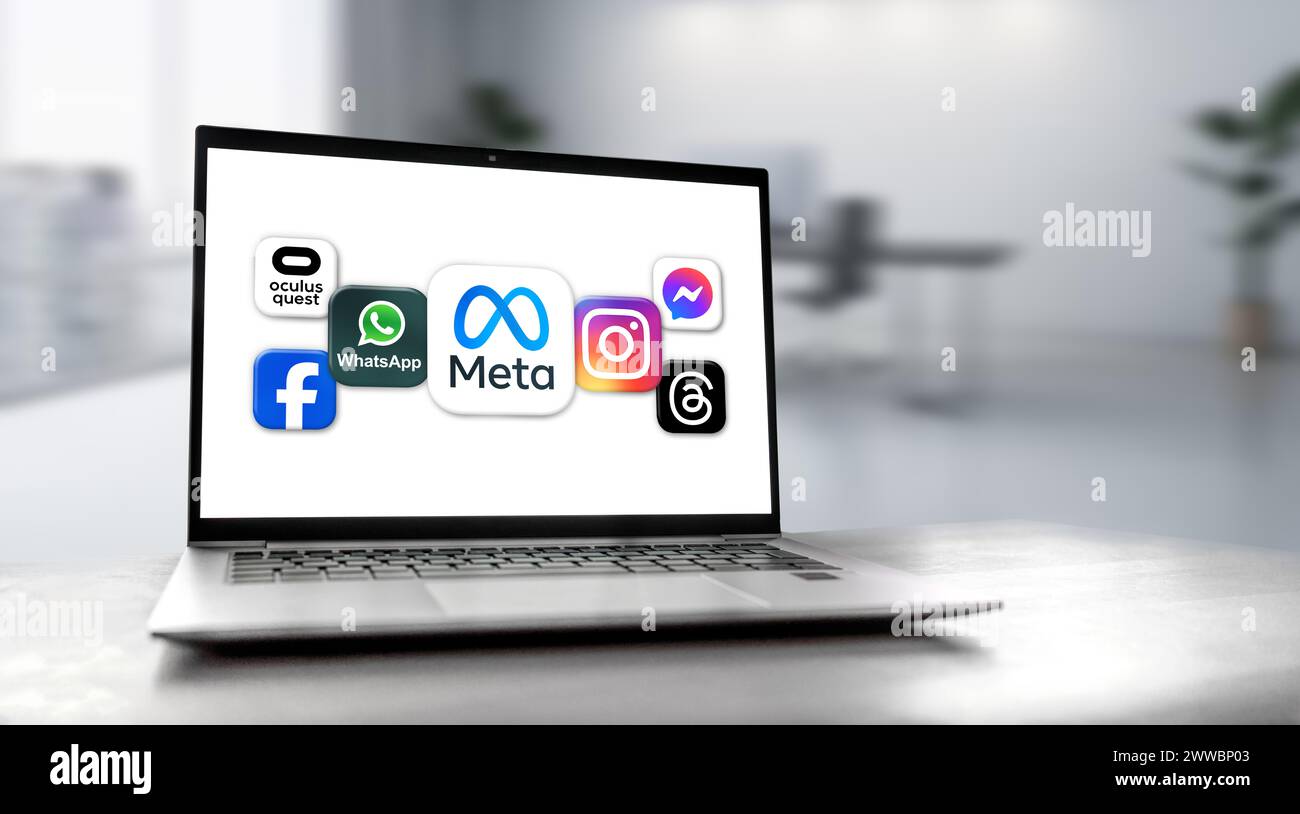 Meta piattaforme formalmente conglomerato tecnologico di Facebook Foto Stock