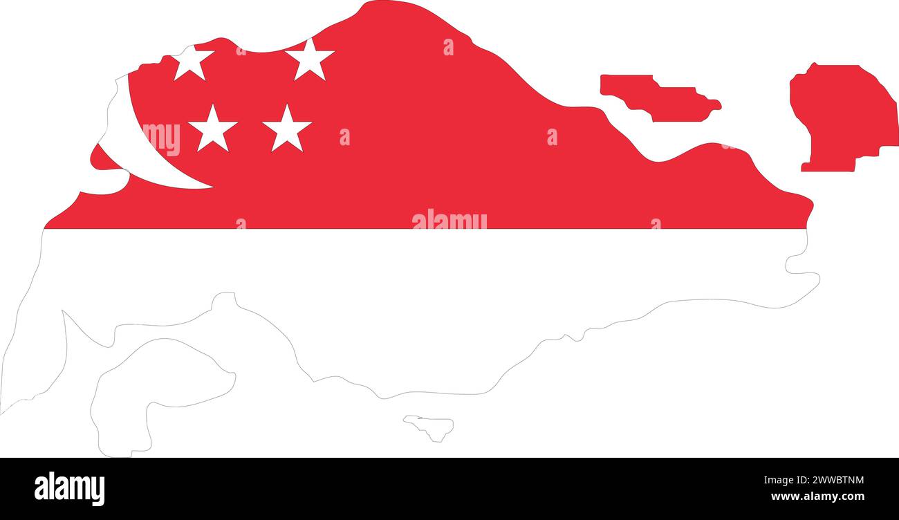 Bandiera di Singapore in Mappa di Singapore, Mappa di Singapore con bandiera, Mappa del Paese, Singapore con bandiera, bandiera della nazione Illustrazione Vettoriale