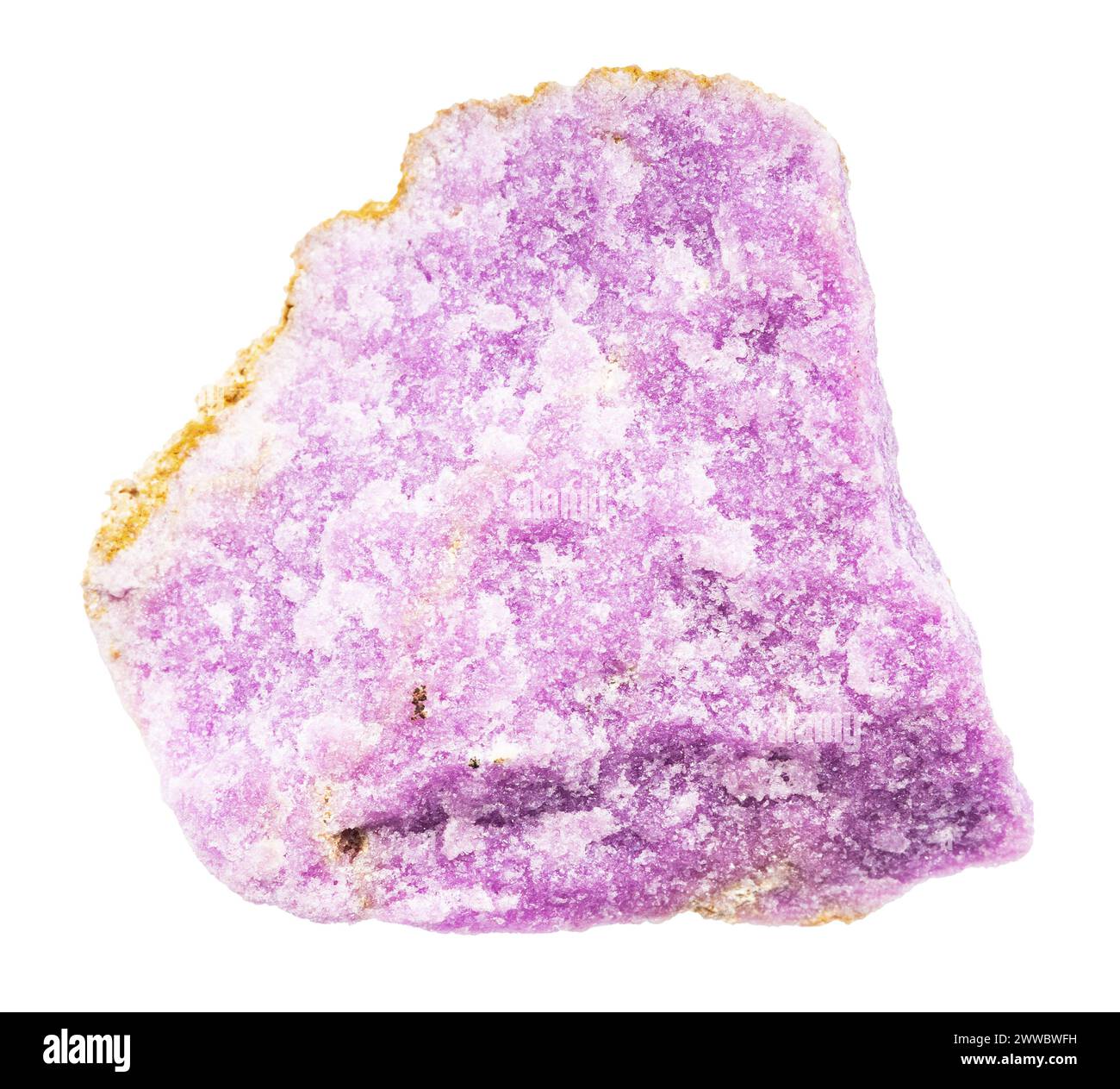 Primo piano del campione di pietra naturale proveniente dalla raccolta geologica - minerale di fosfosiderite non lucidato isolato su sfondo bianco dalle Ande cilene Foto Stock