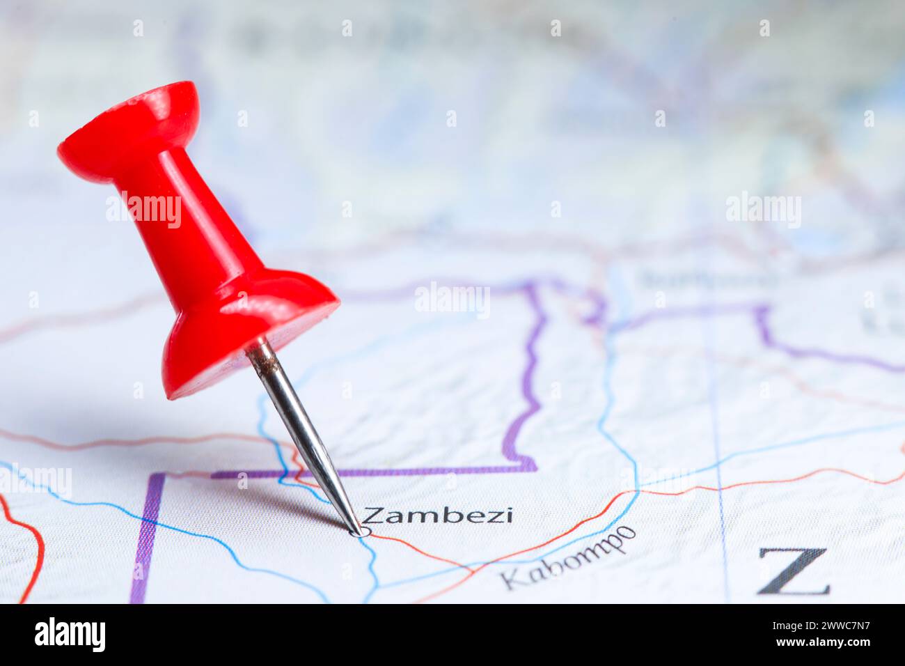 Zambezi, Zambia pin sulla mappa Foto Stock