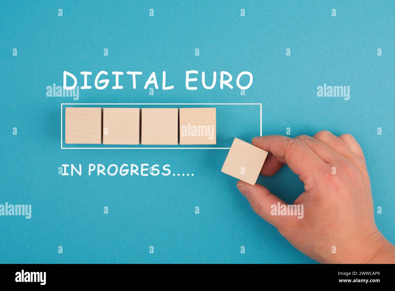 Euro digitale in corso, digitalizzazione della moneta europea, sostituzione della moneta contante, pagamento del futuro, sicurezza del sistema monetario Foto Stock