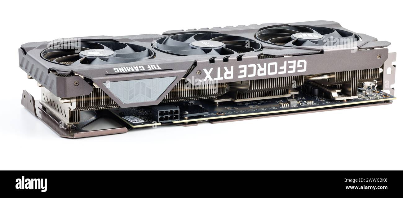 Scheda grafica NVIDIA RTX 3060 OC 12g TUF Gaming su sfondo bianco Foto Stock