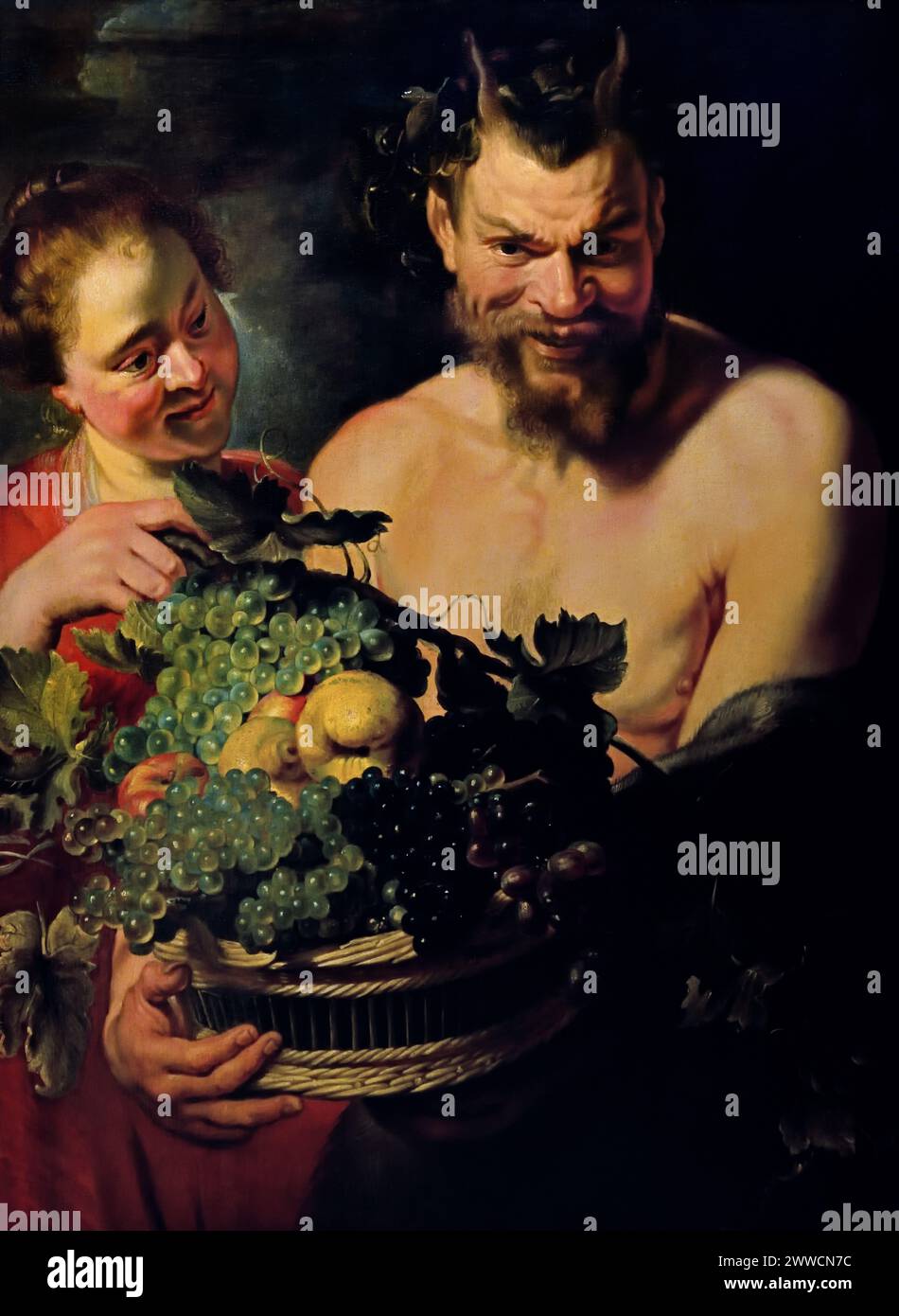 Faun and nymph 1600 - 1619 di Peter Paul Rubens.(1577-1640). Artista e diplomatico fiammingo, fiammingo, Museo Mayer van den Bergh, Anversa, Belgio, Belgio. Foto Stock