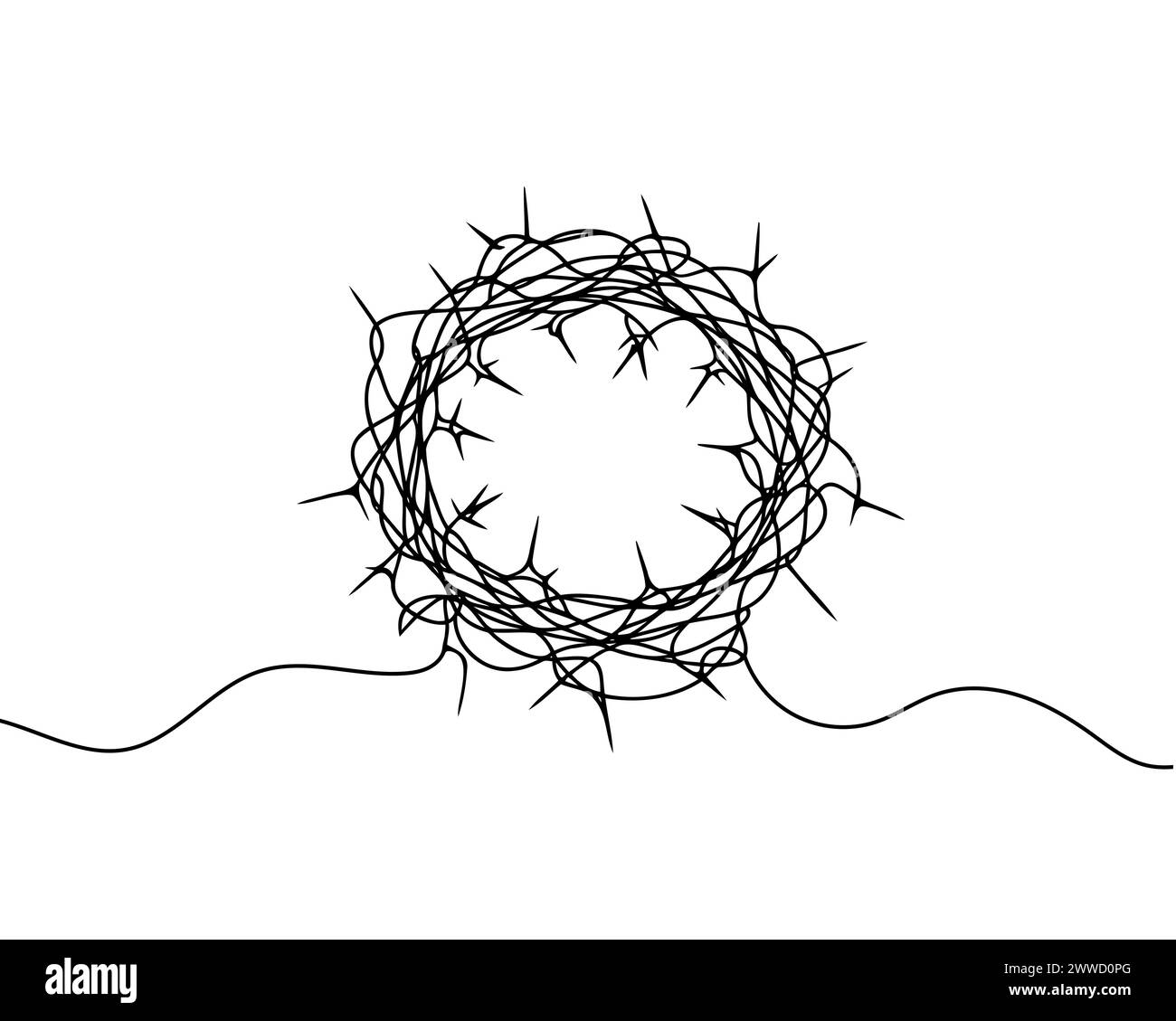 Disegno continuo di una linea della corona di spine di Cristo. Illustrazione Vettoriale