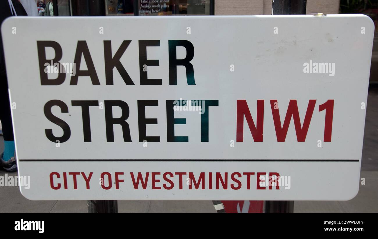 Cartello stradale per Baker Street, Baker Street, Londra, City of Westminster, Regno Unito Foto Stock