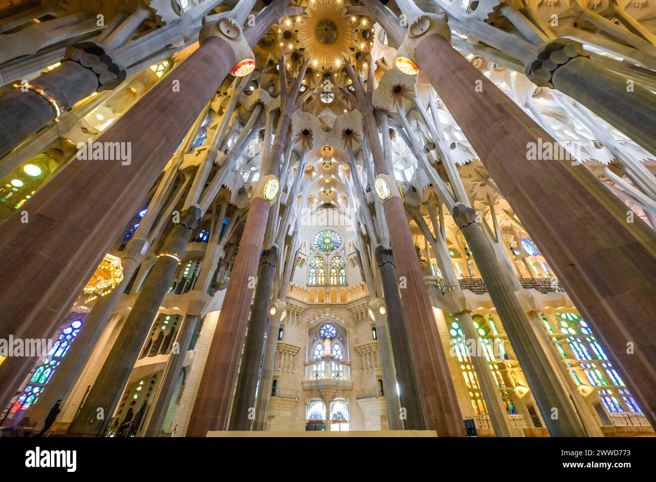 Hauptschiff, Deckengewölbe, Säulen, Sagrada Familia, Basilica von Antoni Gaudi, Barcellona, Katalonien, spagnolo *** nave, soffitto a volta, colonne, Sagrada Familia, Basilica di Antoni Gaudi, Barcellona, Catalogna, Spagna Foto Stock