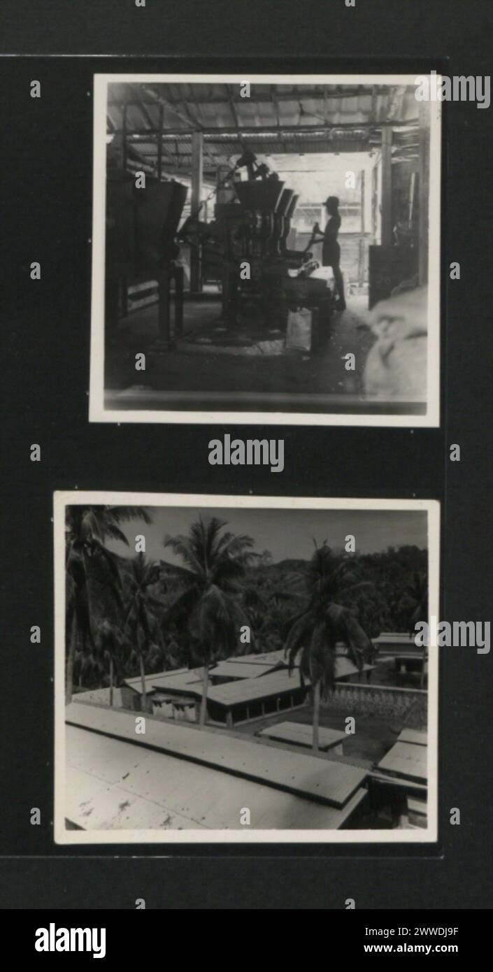 Descrizione: Un piccolo frantoio di cocco nella tenuta di una piantatrice. Luogo: Seychelles Data: 1950-1959 Descrizione: La nuova casa mentale di Anse Royale, South Mahé. Luogo: Anse Royale, Mahé, Seychelles Data: 1950-1959 Foto Stock