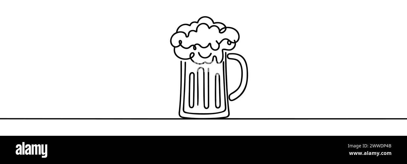 disegno su una linea di un oggetto vettoriale isolato - birra pinta e vetro. Illustrazione Vettoriale