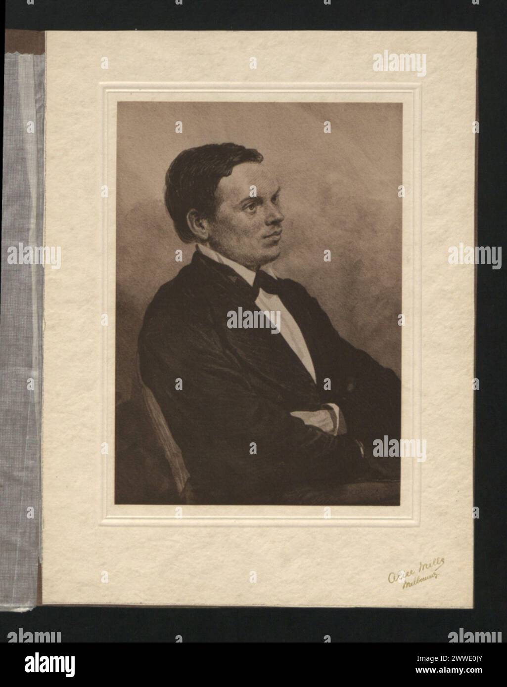 Ritratto di Alexander Sutherland disegnato da suo padre nel 1872, in Australia, che mostra le caratteristiche facciali, l'abbigliamento e lo stile artistico del periodo. Foto Stock