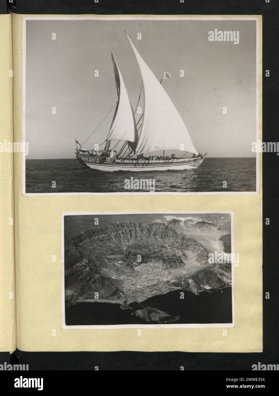 Le viste generali di Aden, Yemen, dalla terra, dal mare e dall'aria tra il 1936-1937 mostrano aree urbane, costa, porto e terreno circostante. Foto Stock