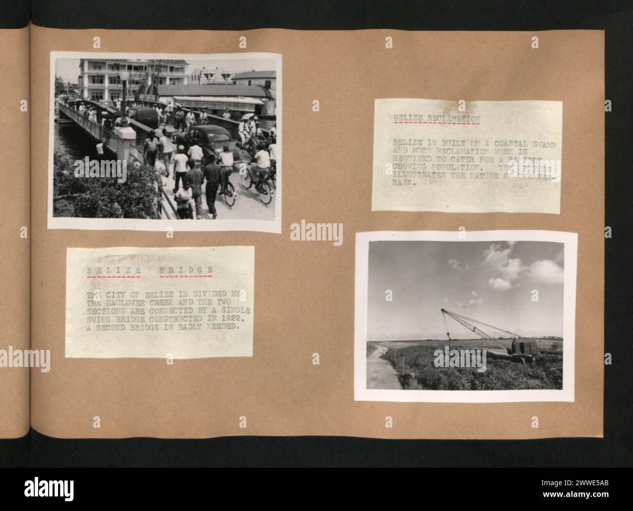 Belize City è divisa da Haulover Creek e collegata da un ponte sospeso costruito nel 1922. Gran parte del Belize si trova su paludi costiere che richiedono la bonifica per l'espansione urbana e la crescita della popolazione. Foto Stock