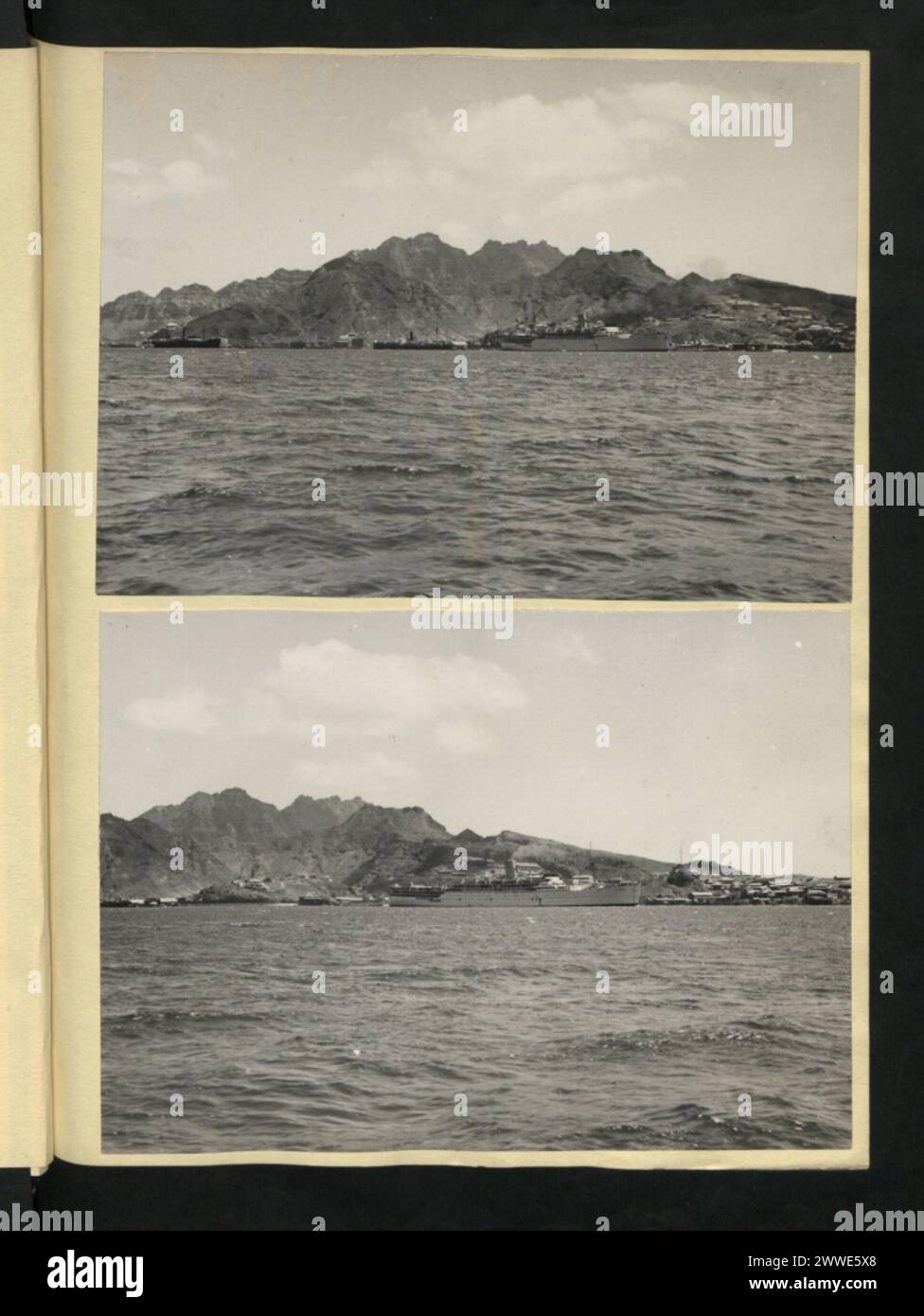 Le viste di Aden, Yemen, dalla terra, dal mare e dall'aria durante il 1936-1937 mostrano il paesaggio urbano, il porto, la costa e il terreno urbano e naturale circostante. Foto Stock