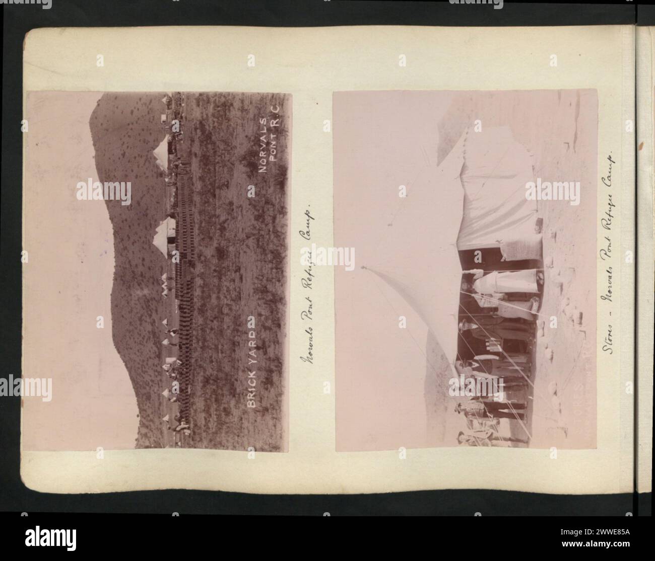 Norvals Pont Refugee Camp mostra il cortile in mattoni e i magazzini per le risorse e le forniture del campo. Foto Stock