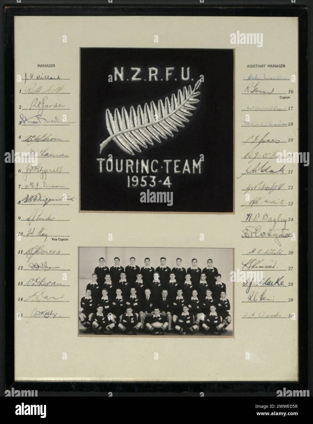 New Zealand Rugby Football Union, squadra itinerante del 1953-1954, che rappresenta i giocatori nazionali di rugby e gli eventi sportivi del paese. Foto Stock
