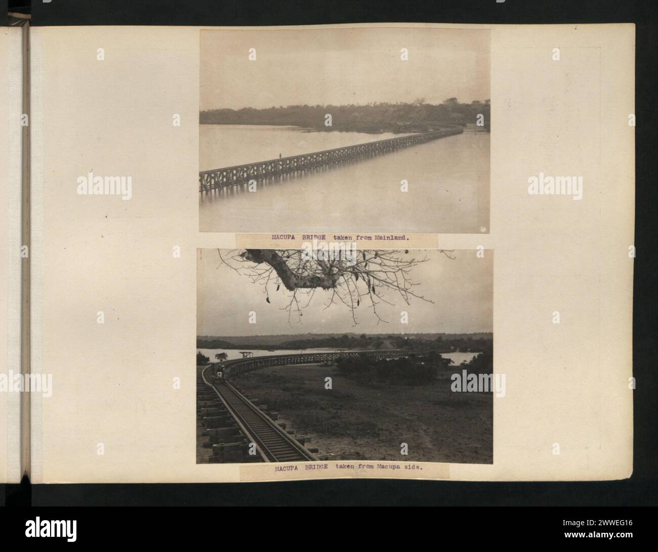 Il Makupa Causeway Bridge è un ponte in cemento precompresso di 457 metri di lunghezza a Mombasa, Kenya. Aperto il 4 agosto 2022, porta la linea a scartamento ridotto della Uganda Railway. Il ponte presenta 11 campate di 24,6 metri ciascuna, supportate da 53 pali di attrito, con profondità che vanno da 35 a 49 metri. Costruito con cemento C50 per pali e travi, si estende lungo la Makupa Causeway, collegando l'isola di Mombasa alla terraferma. Foto Stock