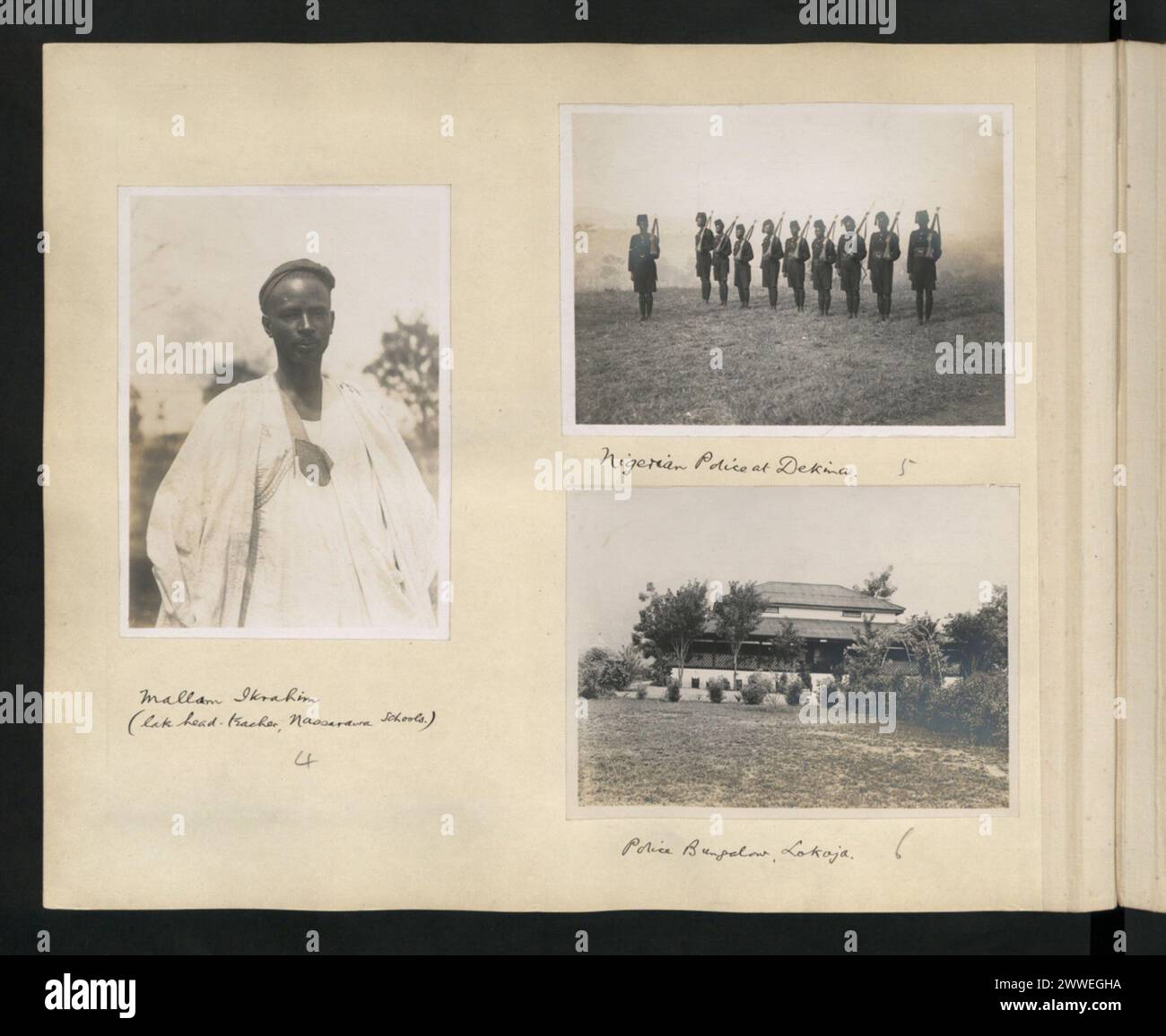 Le fotografie includono Mallam Ikrahim, capo insegnante presso le scuole di Nassarawa, la polizia nigeriana a Dekina, e un bungalow della polizia a Lokoja, raffigurante l'istruzione, le forze dell'ordine e gli edifici. Foto Stock
