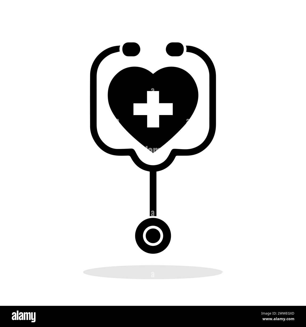 Icona medica. Icona stetoscopio a forma di cuore. Simbolo nero di assistenza medica. Illustrazione vettoriale Illustrazione Vettoriale