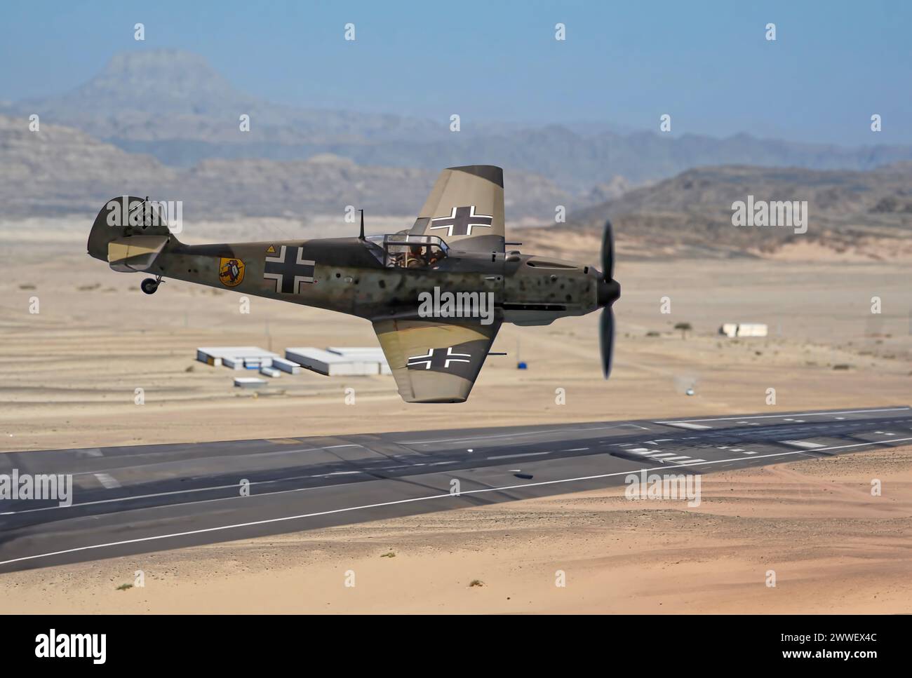 Messerschmitt BF109E sul deserto Foto Stock